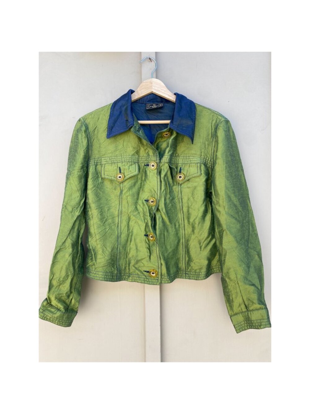 Fendi Vintage 90s 2000s Y2K Button-Down Jacket Green Metallic